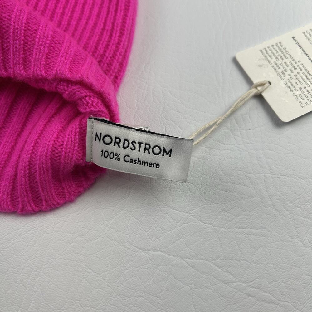 Nordstrom 100% Cashmere Rib Knit Beanie Hat Pink One Size Soft Luxury NWT - Picture 7 of 8